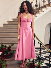 Sommer-Midikleid Goldenes One-Shoulder-Strandkleid mit Schnürung